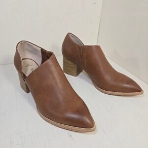 Melrose Ave Vegan Leather Brown Cutout Pointed Toe Block Heel Booties Women's 8